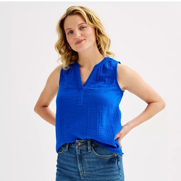 Women's Sonoma Goods For Life® Gauze Femme V-Neck Tank Top size XL blue - Picture 1 of 4